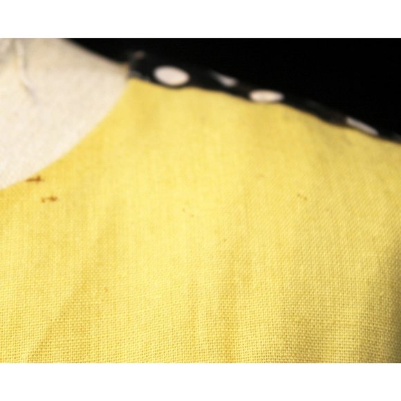 VTG 80s Handmade Yellow Dress Mid Length Button Down Polka Dot Ribbon Trim Bow - Picture 10 of 11